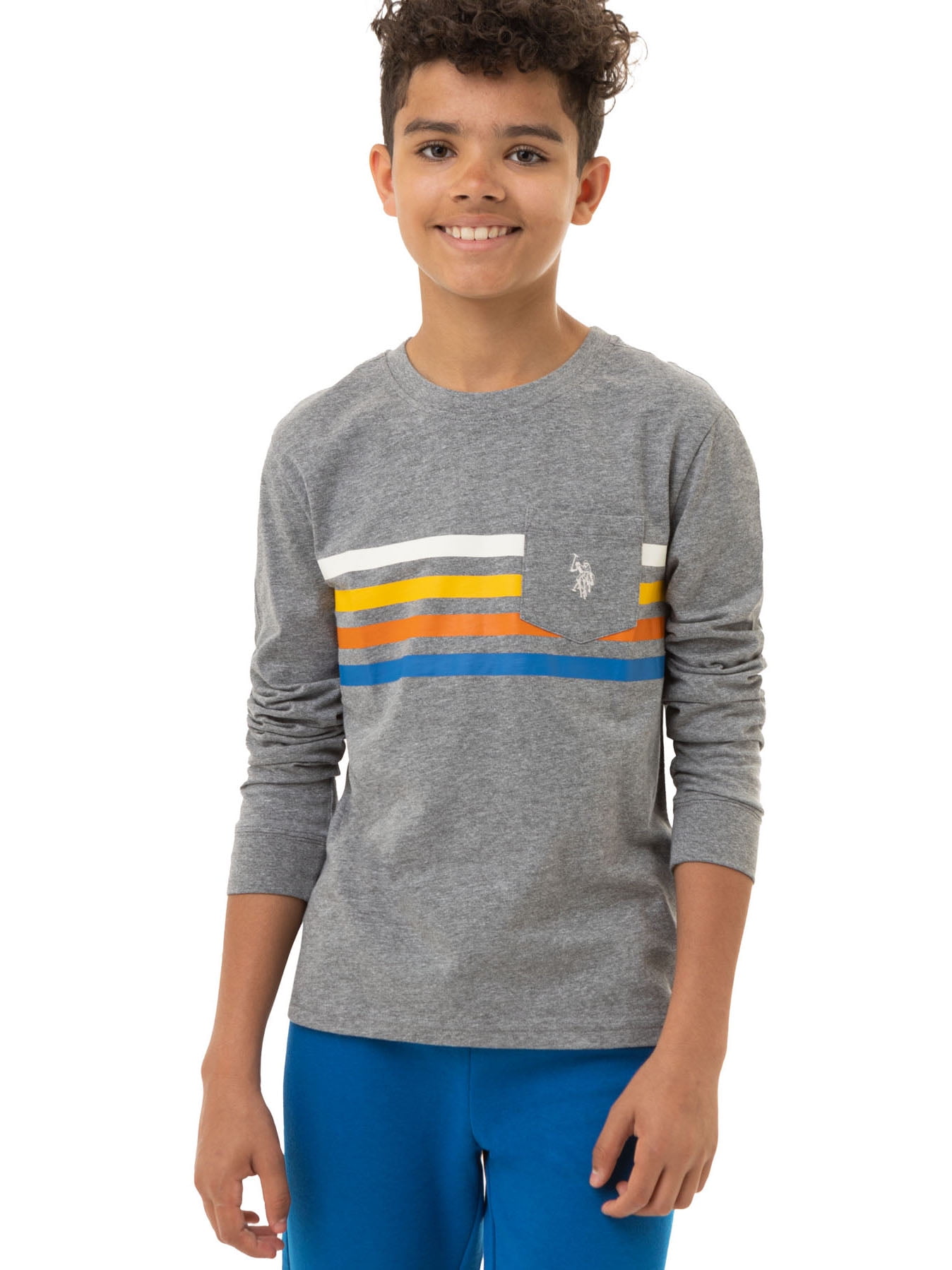 U.S. Polo Assn. Boys Long Sleeve Stripe Pocket T-Shirt, Sizes 4-18 ...
