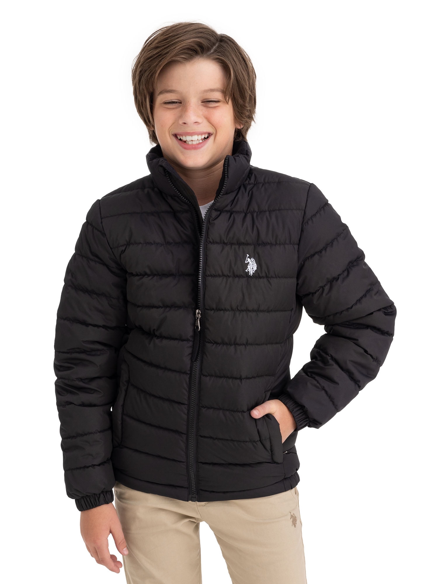 U.S. Polo Assn. Boys Midweight Quilted Jacket with Logo, Sizes 6-16