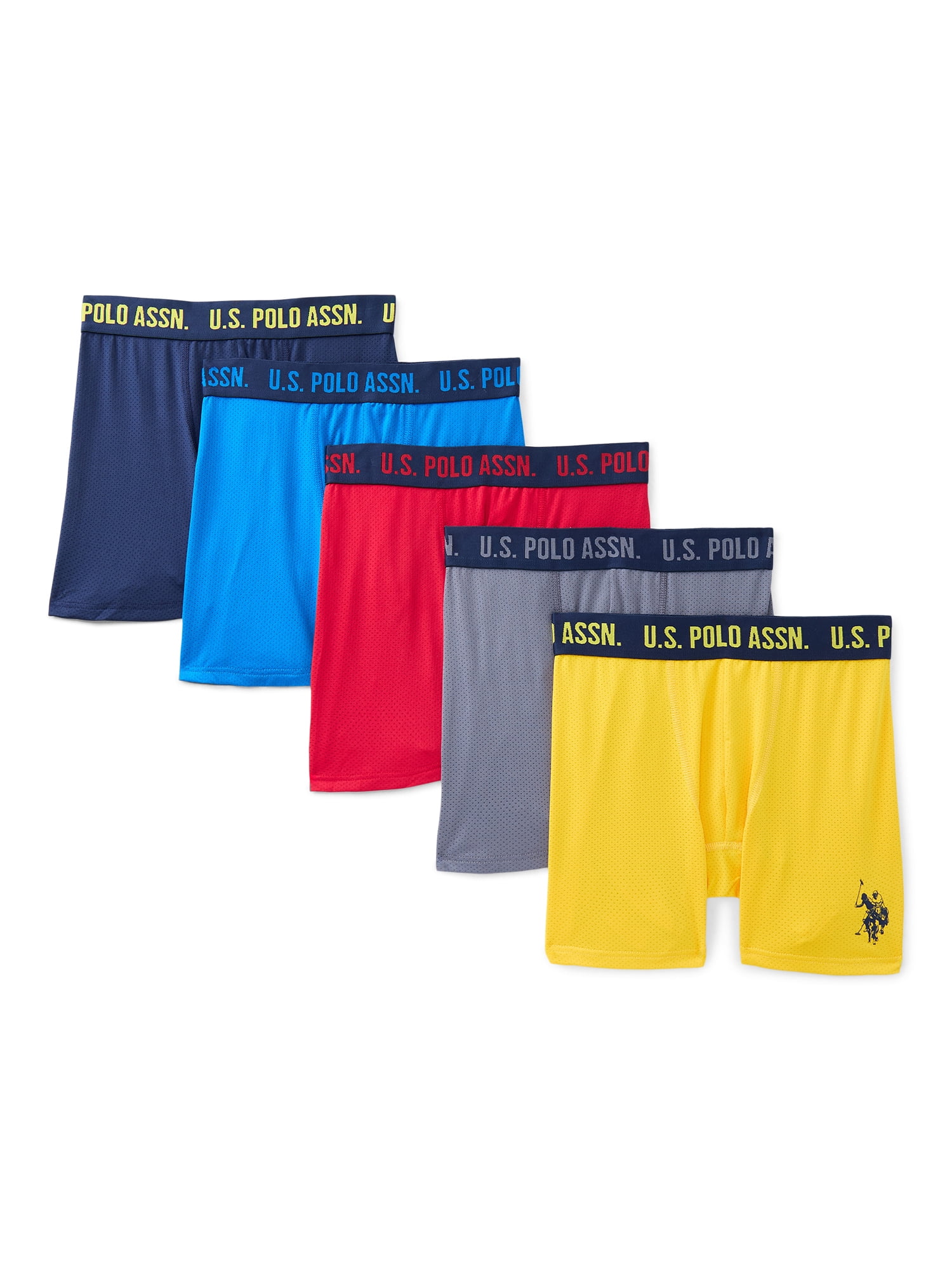 U.S. Polo Assn. Boys Performance Mesh Tagless Boxer Briefs, 5-Pack, Sizes S-XXL