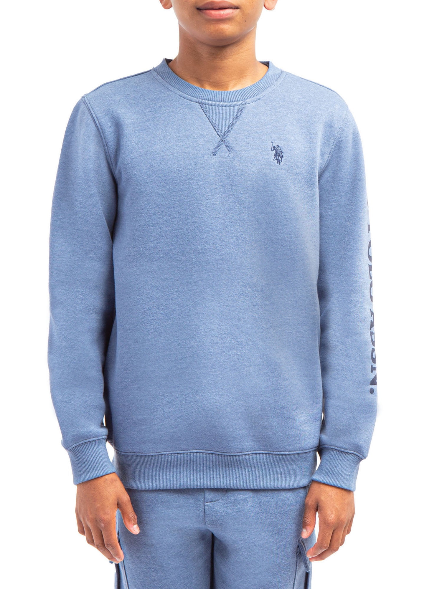 U.S. Polo Assn. Boys Print Sleeve Fleece Crewneck Sweatshirt, Sizes 4-18