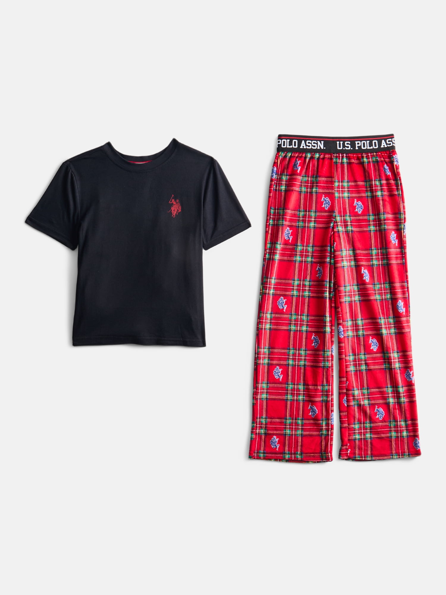 U.S. Polo Assn. Boys Short Sleeve Crew Top & Minky Pant Pajama Set, 2-Piece Sleep, Sizes S-XXL