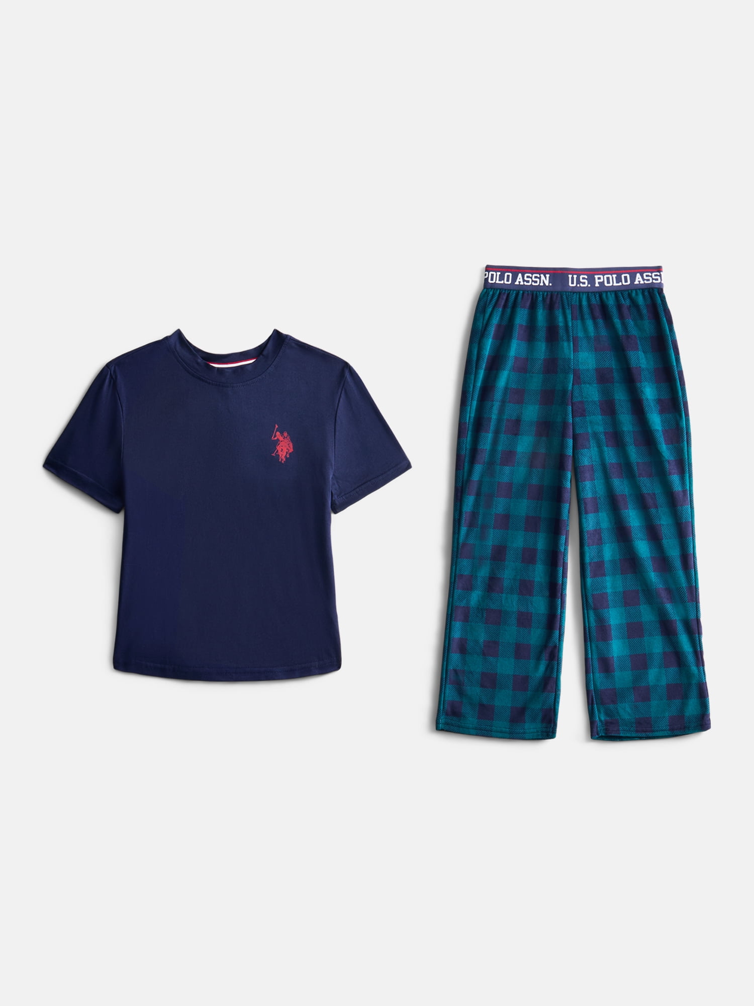 U.S. Polo Assn. Boys Short Sleeve Crew Top & Minky Pant Pajama Set, 2-Piece Sleep, Sizes S-XXL