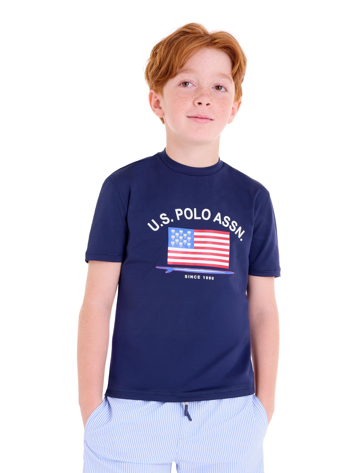 Boys Short Sleeve Flag Print Rash Guard, Sizes 4-18
