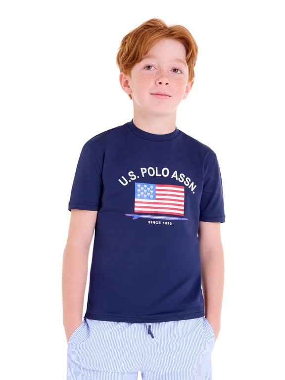 Boys Short Sleeve Flag Print Rash Guard, Sizes 4-18