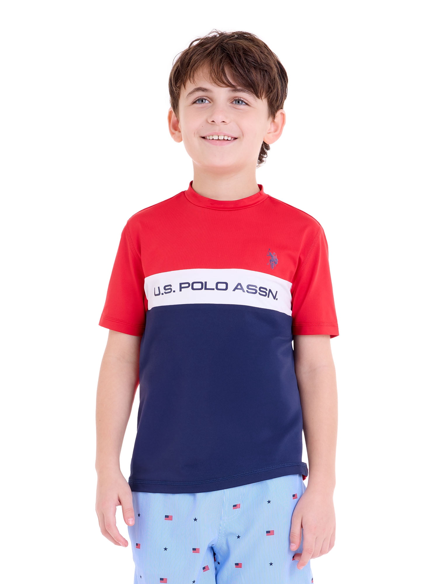 U.S. Polo Assn. Boys Short Sleeve Rashguard, Sizes 4-18