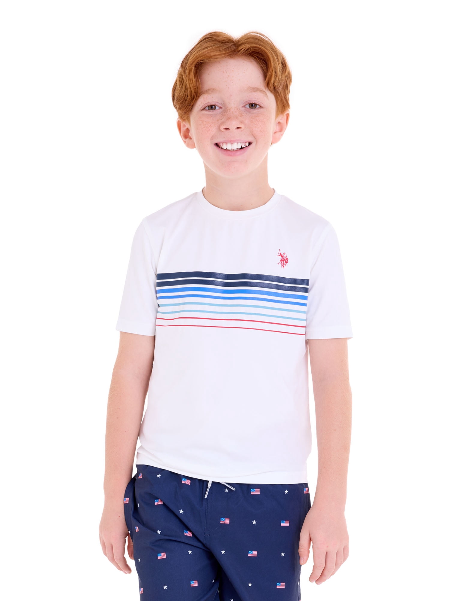 Boys Short Sleeve Striped Rash Guard, Sizes 4-18