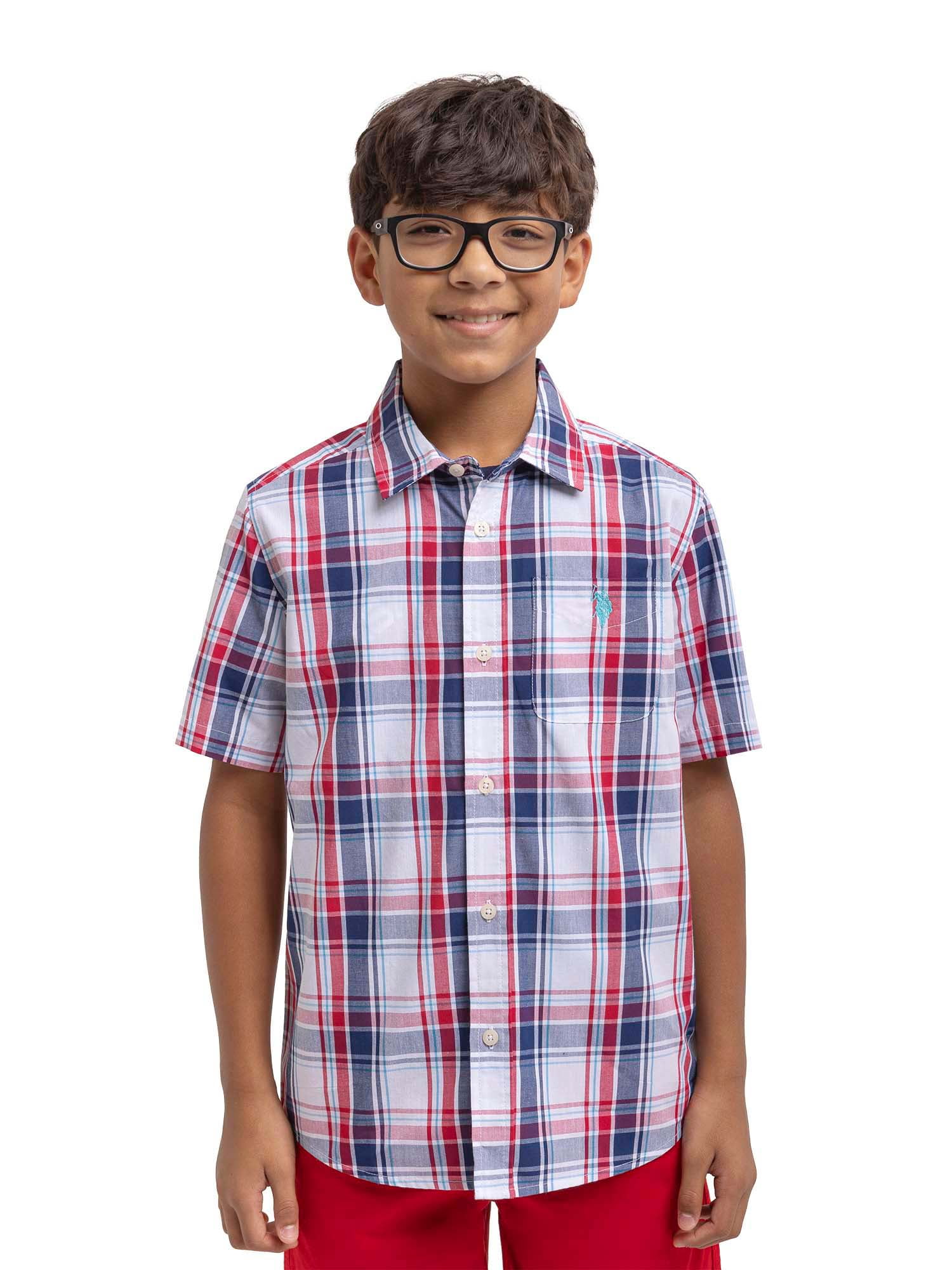 U.S. Polo Assn. Boys Short Sleeve Woven Button Up Shirt, Sizes 4-18
