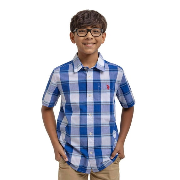U.S. Polo Assn. Boys Short Sleeve Woven Button Up Shirt, Sizes 4-18