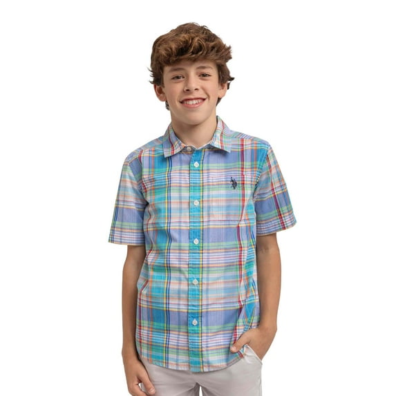U.S. Polo Assn. Boys Short Sleeve Woven Button Up Shirt, Sizes 4-18