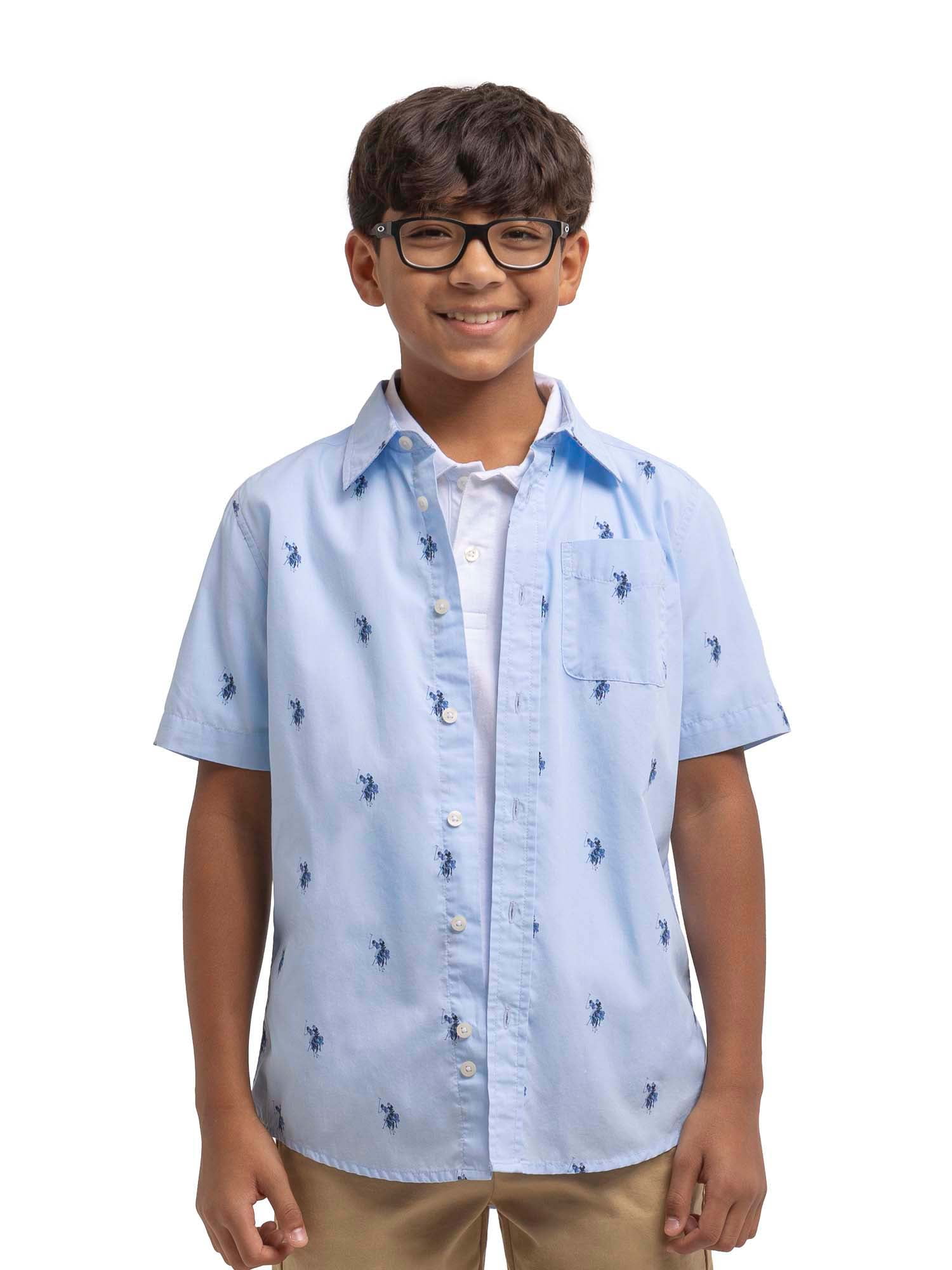 U.S. Polo Assn. Boys Short Sleeve Woven Button Up Shirt, Sizes 4-18