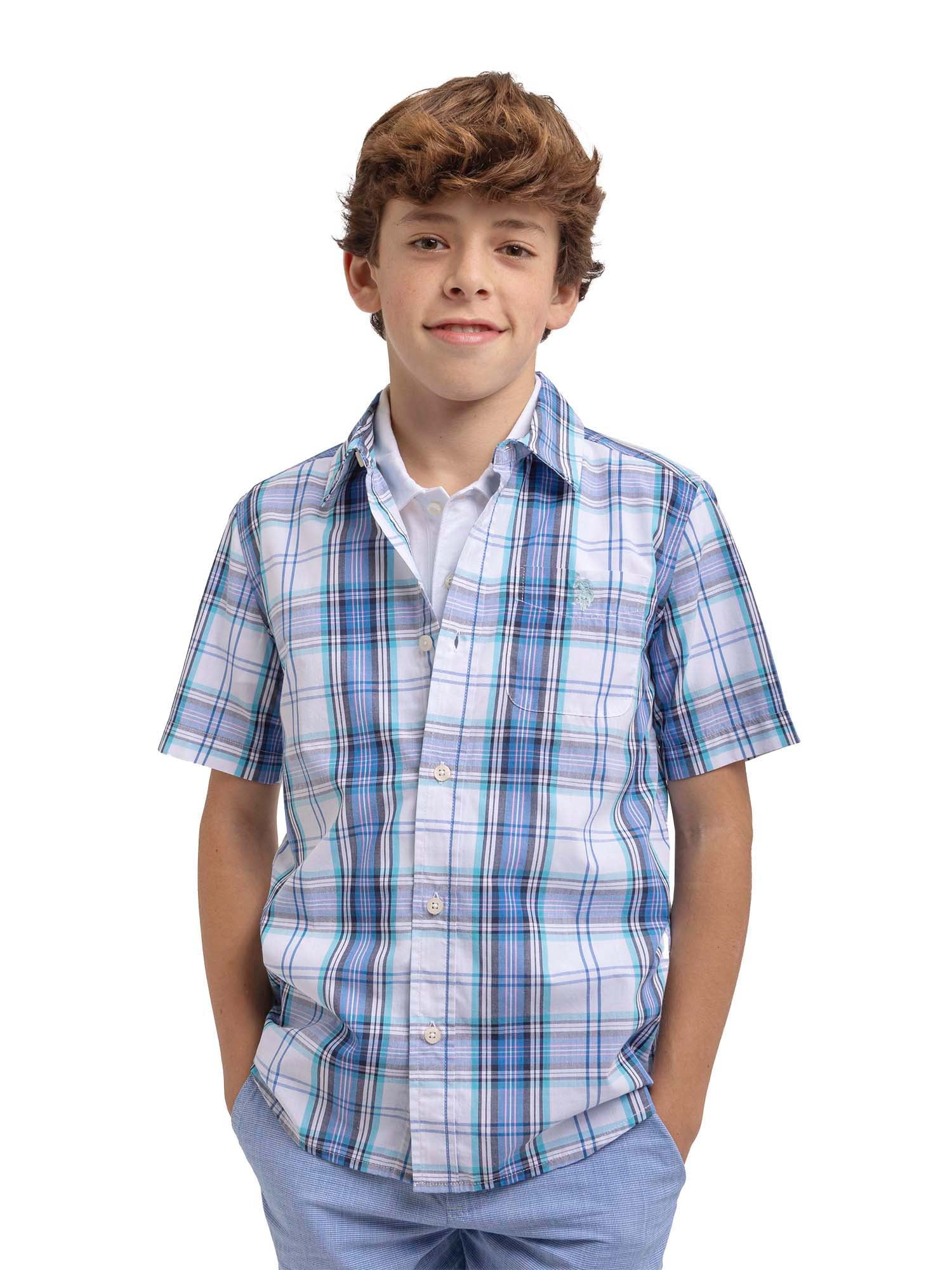 U.S. Polo Assn. Boys Short Sleeve Woven Button Up Shirt, Sizes 4-18