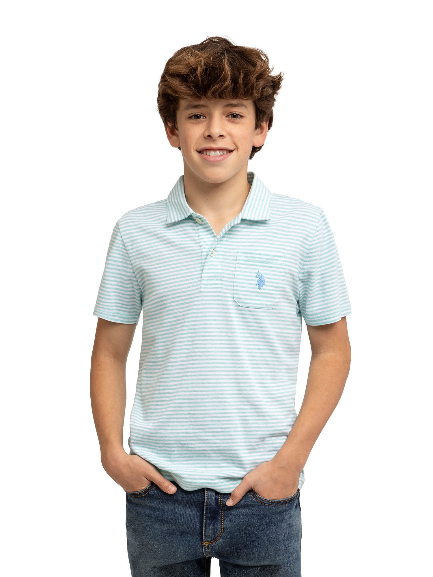 U.S. Polo Assn. Boys Stripe Jersey Pocket Polo Shirt, Sizes 4-18 