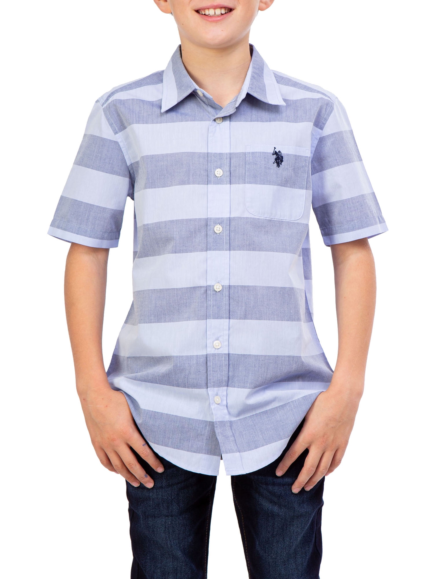 U.S. Polo Assn. Boys Woven Short Sleeve Button Down Shirt Sizes 4