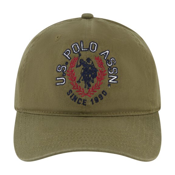 U.S. Polo Assn. Dad Hat, Oval Logo with Laurels Adjustable Baseball Cap with Curved Brim, Dark Olive, One Size