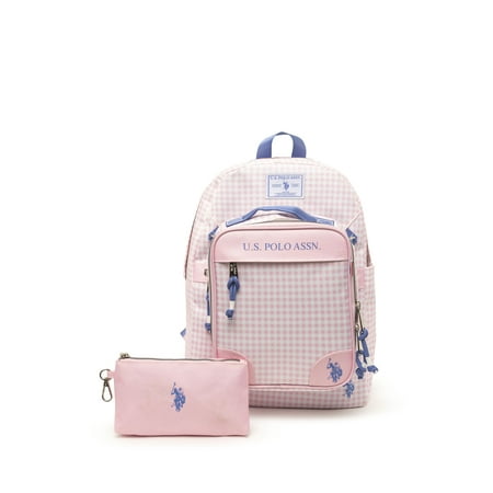 U.S. Polo Assn. Girls' 16" Gingham Backpack & Lunch Box Set, Pink