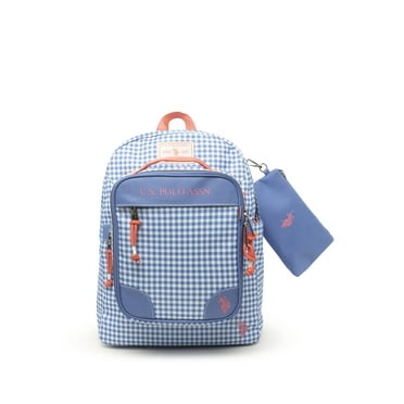 U.S. Polo Assn. Girls' 16" Gingham Backpack & Lunch Box Set, Periwinkle