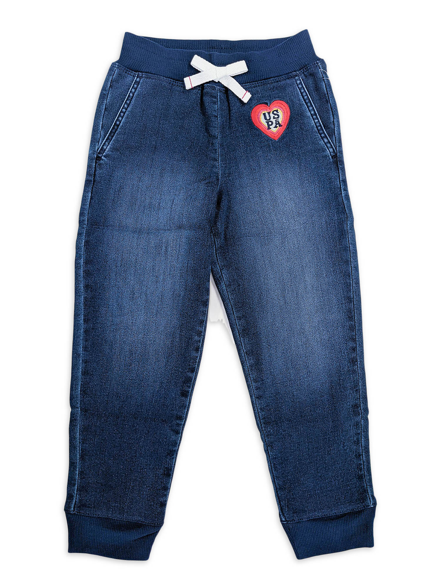 U.S. Polo Assn. Girls Embroidered Denim Joggers, Sizes 4-18 - image 1 of 2