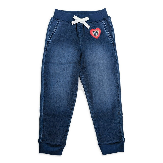 U.S. Polo Assn. Girls Embroidered Denim Joggers, Sizes 4-18