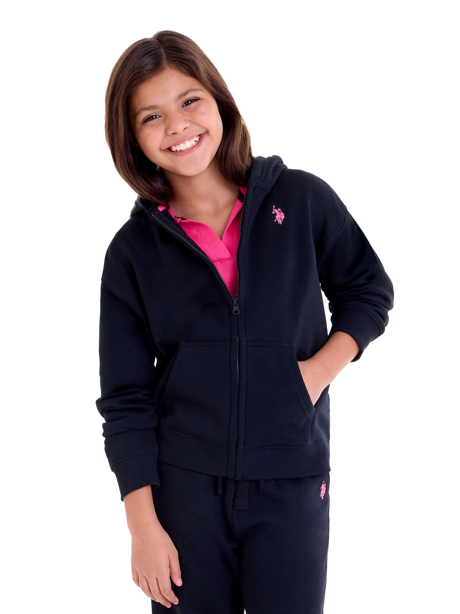 U.S. Polo Assn. Girls Fleece Zip-Up Hoodie, Sizes 4-18