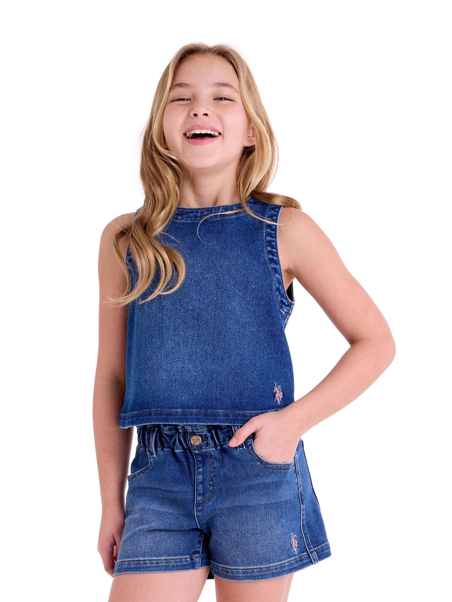 U.S. Polo Assn. Girls Knit Denim Top, Sizes 4-18