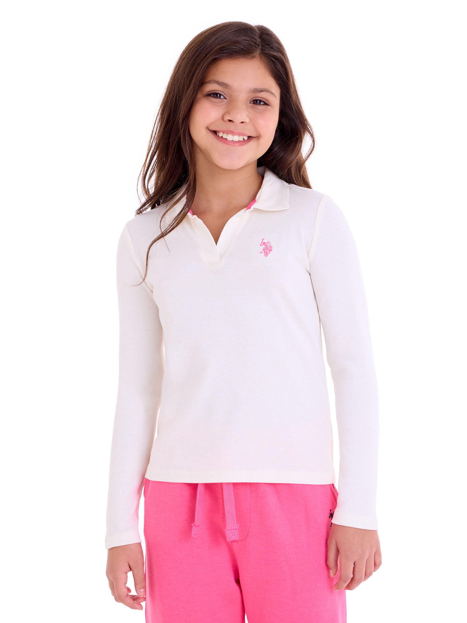 U.S. Polo Assn. Girls Long Sleeve Collared Top, Sizes 4-18