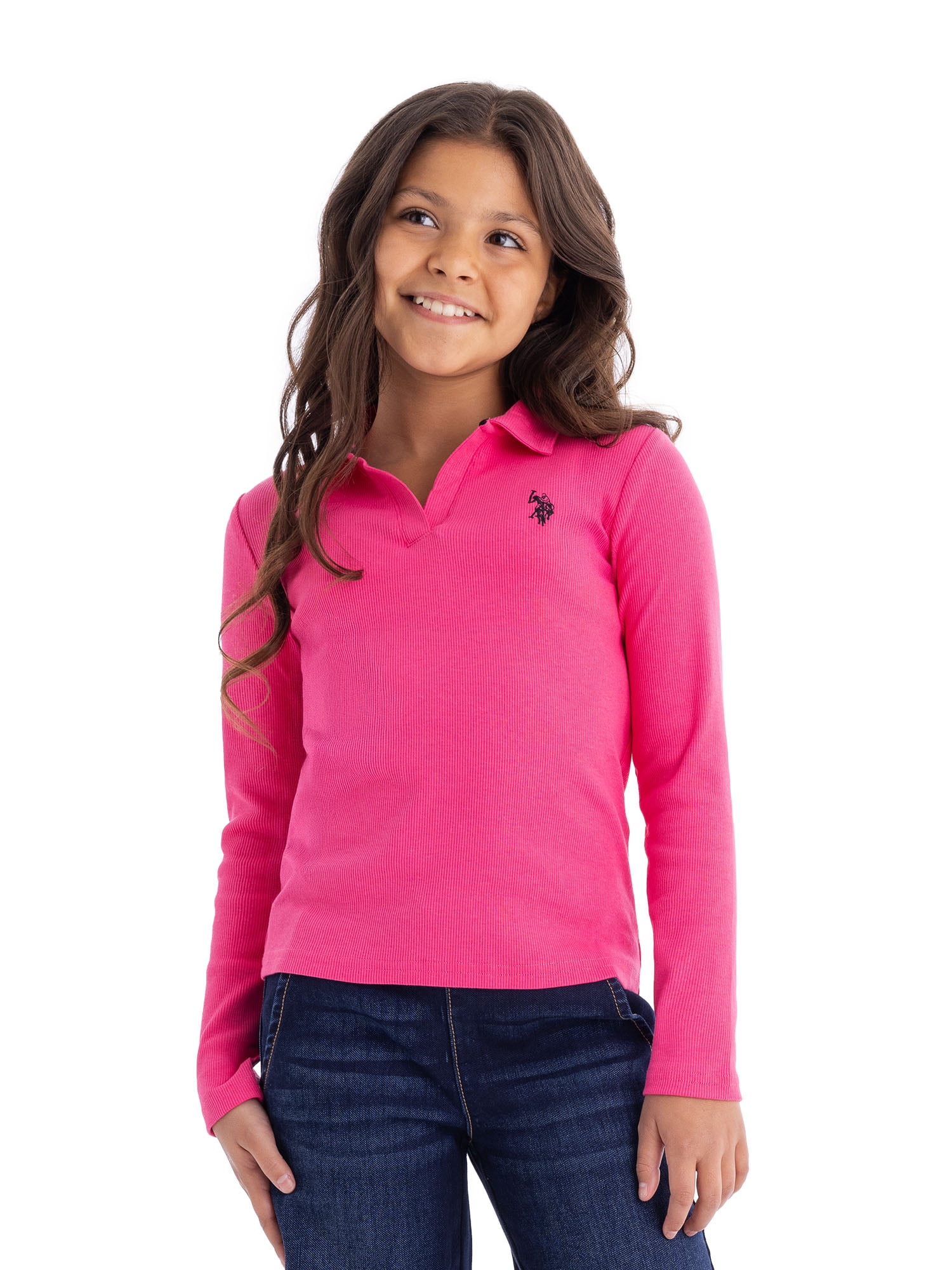 U.S. Polo Assn. Girls Long Sleeve Collared Top, Sizes 4-18
