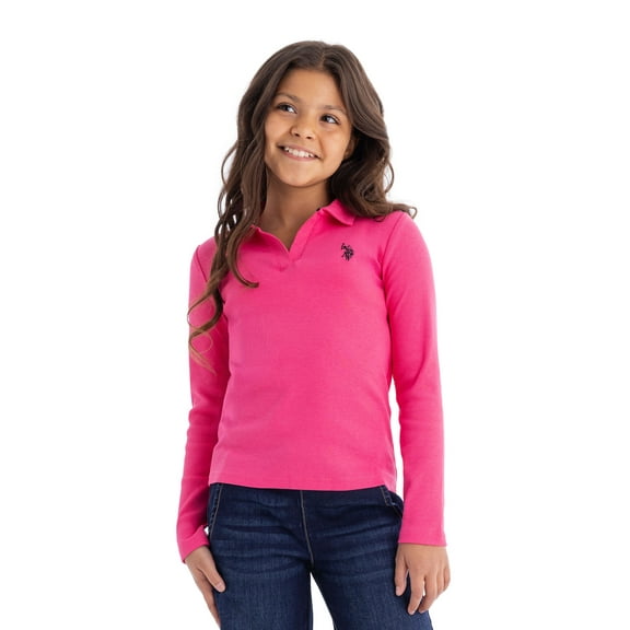 U.S. Polo Assn. Girls Long Sleeve Collared Top, Sizes 4-18
