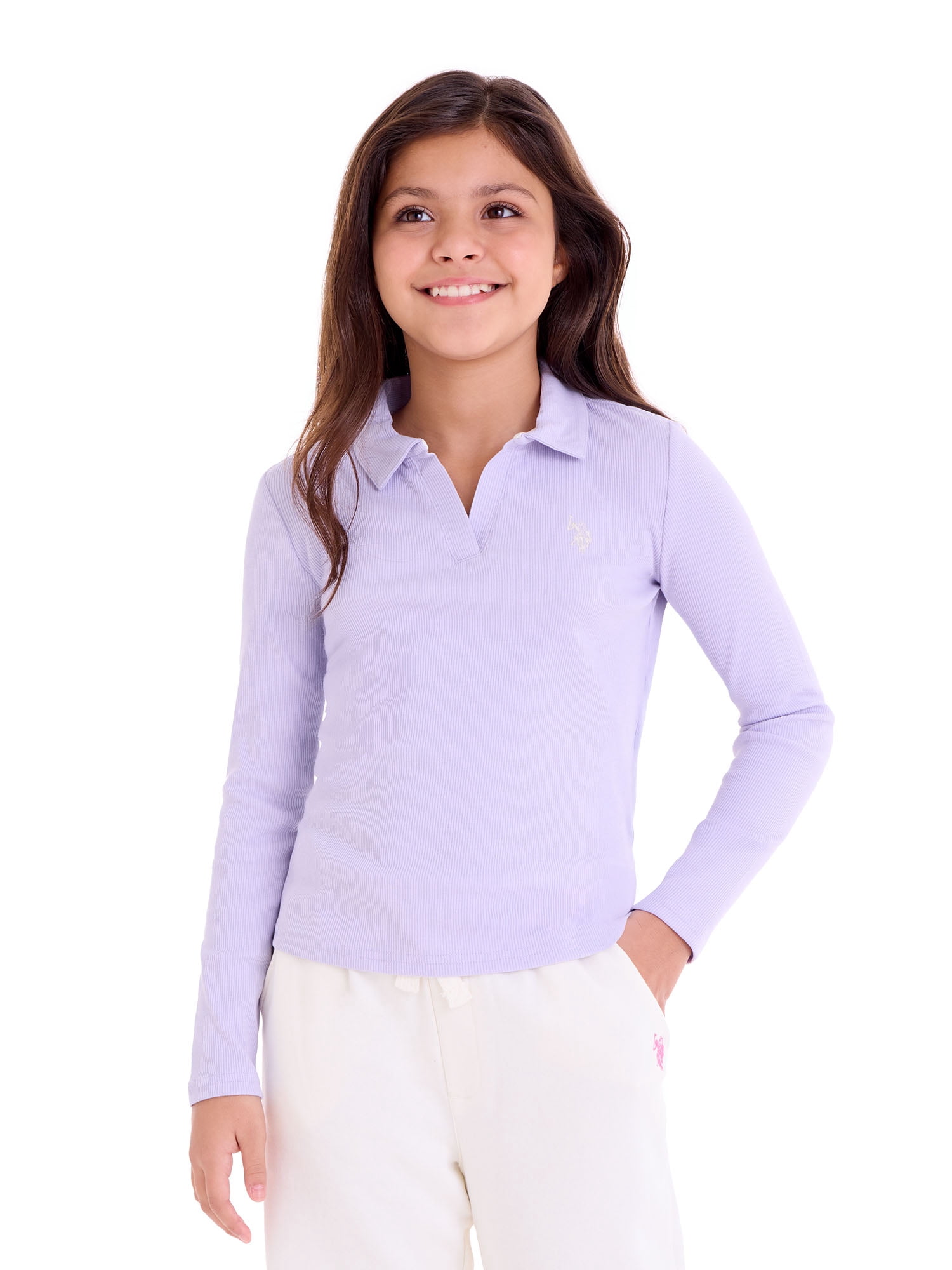 U.S. Polo Assn. Girls Long Sleeve Collared Top, Sizes 4-18