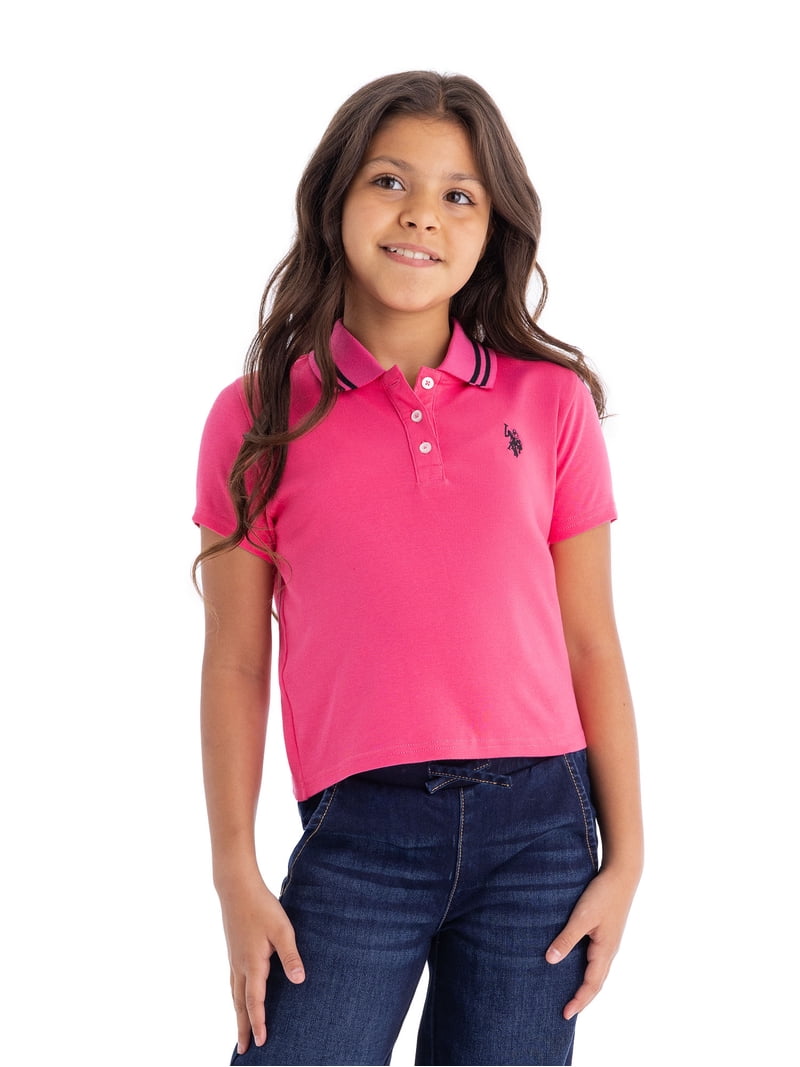 トップス Hys girl back print s/s polo shirt U.S. Polo Assn. Girls Short Sleeve Polo Shirt, Sizes 4-18