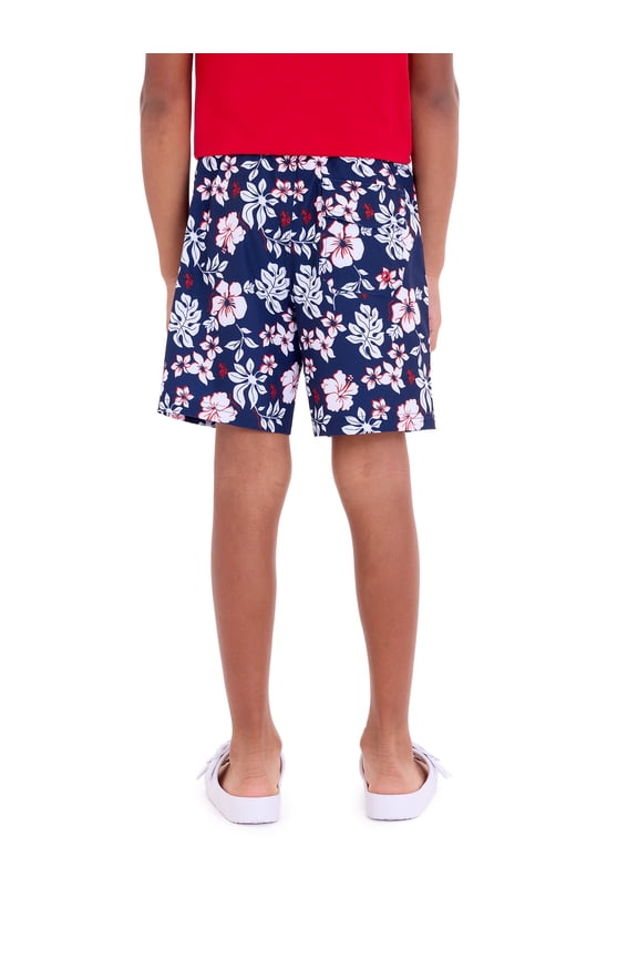U.S Polo Assn. Hibiscus Print Swim Short with Brief Liner, Sizes 4-18