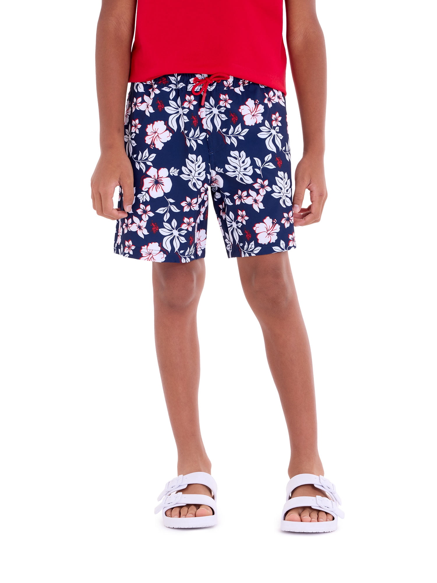 Hibiscus Print Swim Short with Brief Liner, Sizes 4-18