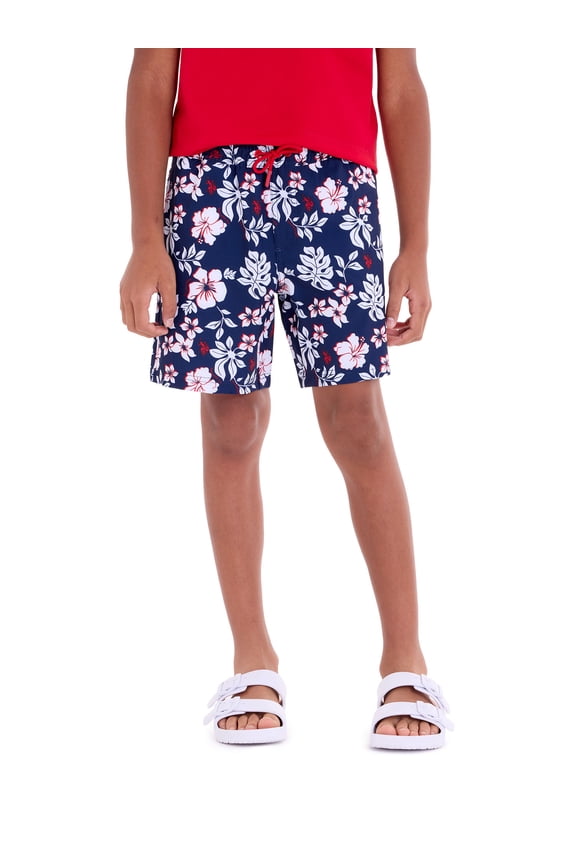 U.S Polo Assn. Hibiscus Print Swim Short with Brief Liner, Sizes 4-18
