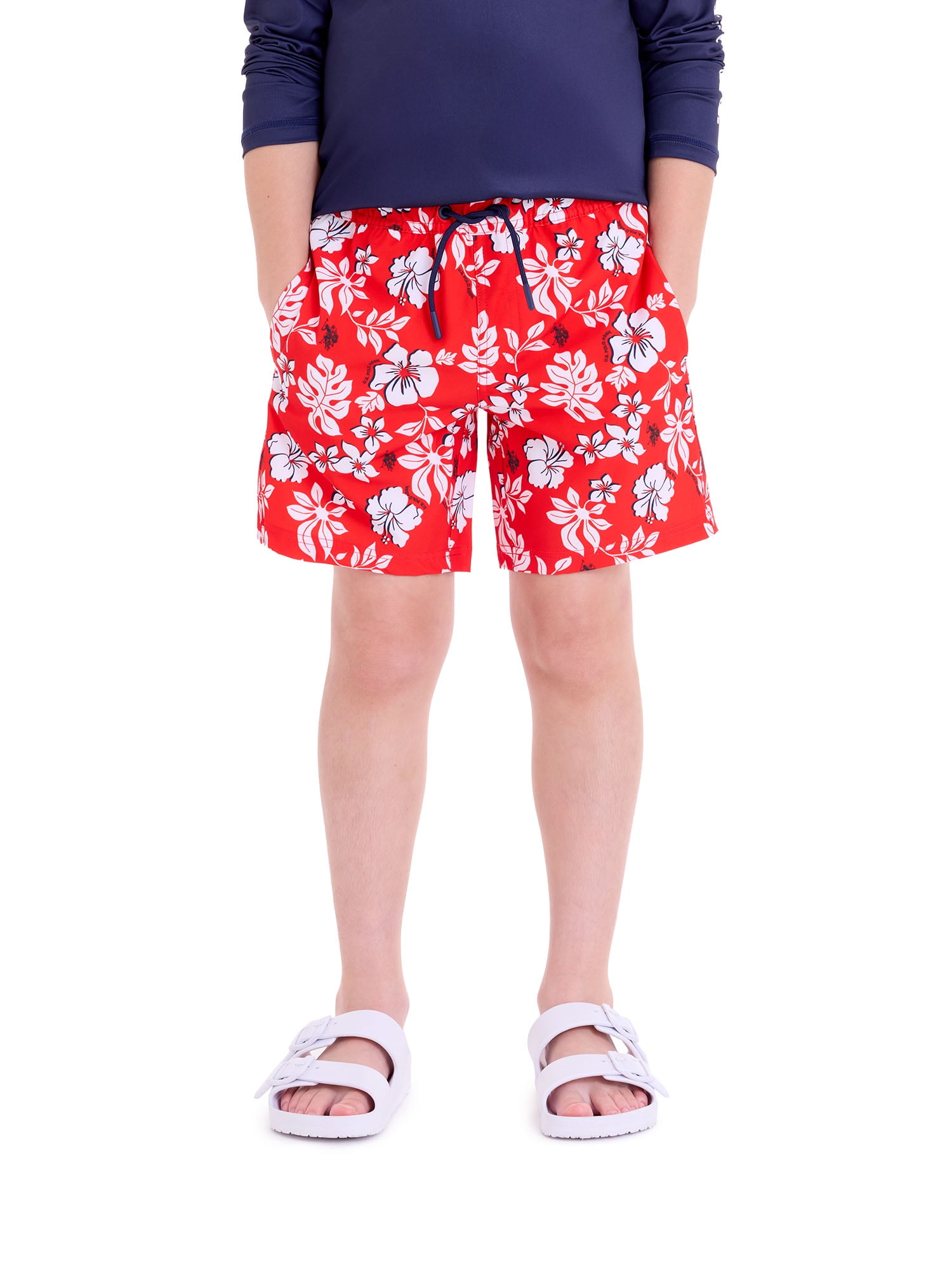 U.S. Polo Assn. Hibiscus Print Swim Short with Brief Liner, Sizes 4-18