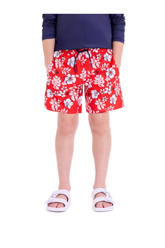 U.S Polo Assn. Hibiscus Print Swim Short with Brief Liner, Sizes 4-18