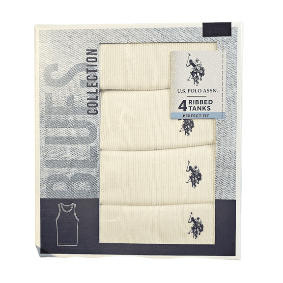 U.S. Polo Assn.®Men's 4 RIBBED TANKS PERFECT FIT White Size "M"