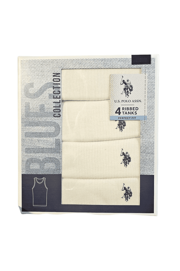 ®Men's 4 RIBBED TANKS PERFECT FIT White Size "M"