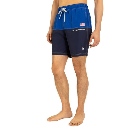 U.S. Polo Assn. Men's & Big Men's Color Block Swim Trunks with UPF50+, 7" Inseam, Sizes S-3XL