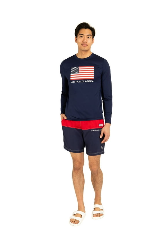 Men's & Big Men's U.S. Flag Long Sleeve Sun Shirt, Sizes S-3XL