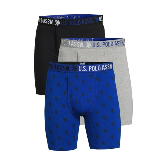 U.S. Polo Assn. Underwear Men's Cotton Stretch Mid Leg Boxer Briefs Underwear, 3-Pack