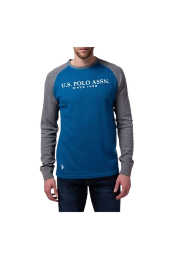 Men's Chest Logo Raglan Thermal Blue/Grey XL