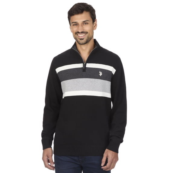 U.S. Polo Assn Men's Chest Striped Quarter Zip Sweater