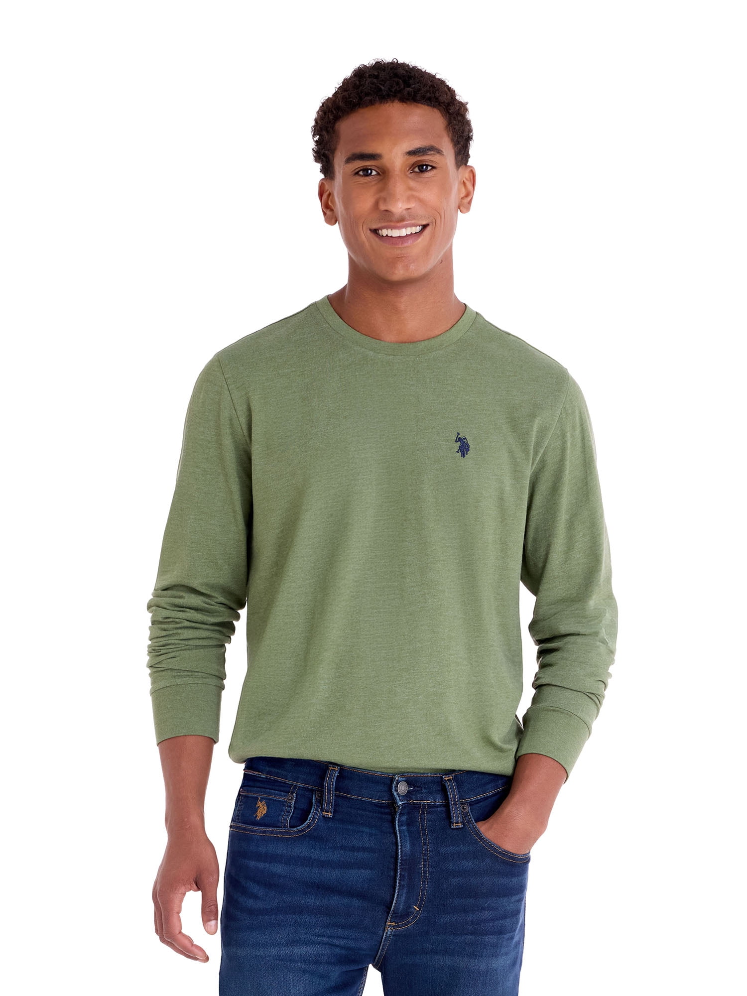 U.S. Polo Assn. Men's Cotton Crewneck Tee with Long Sleeves, Sizes XS-3XL