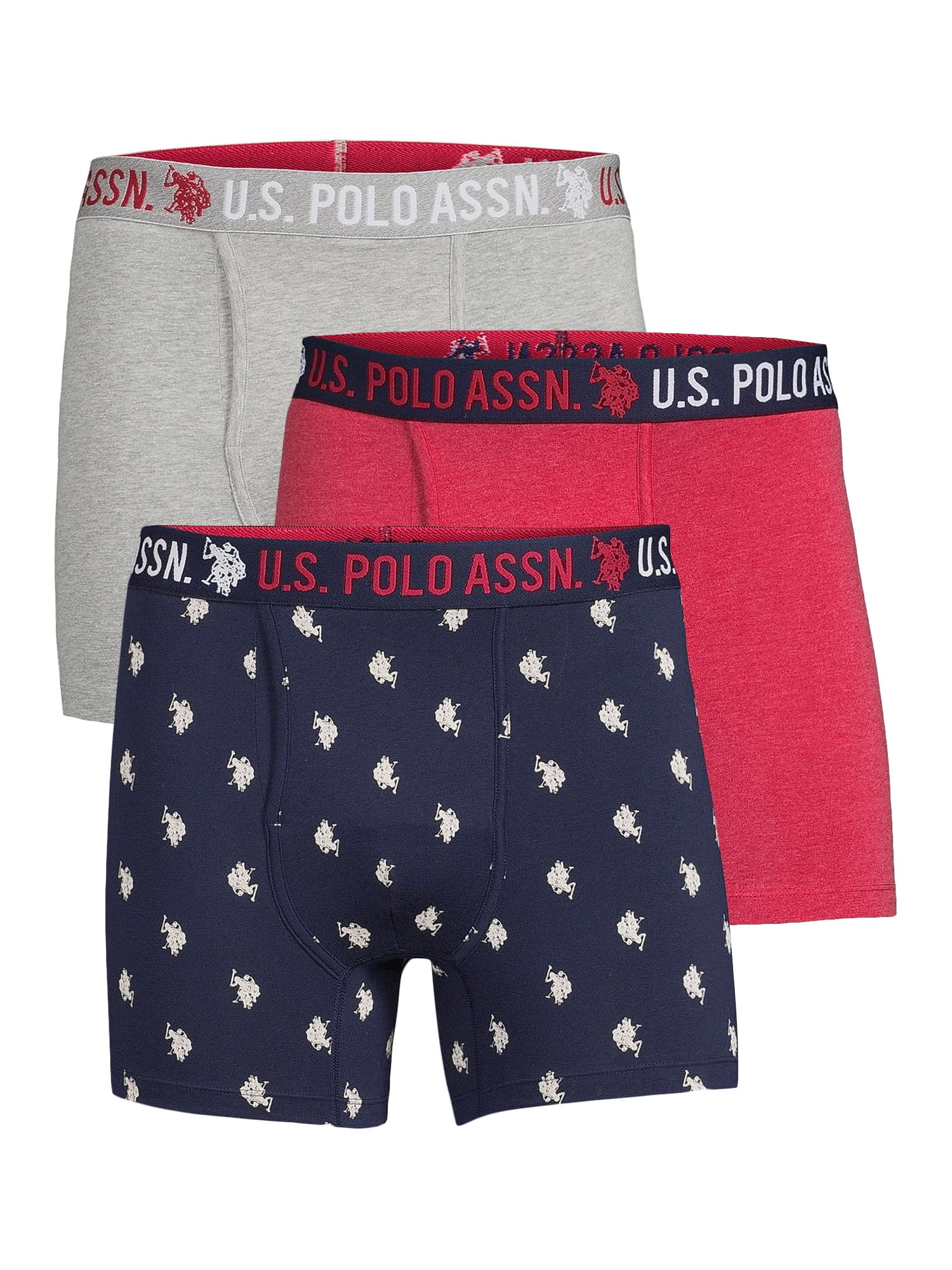 U.S. Polo Assn. Men's Cotton Stretch Mid Leg Boxer Briefs Underwear, 4.5  Inch, 3 Pack 