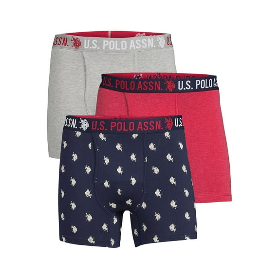 U.S. Polo Assn. Underwear Men's Cotton Stretch Mid Leg Boxer Briefs Underwear, 3-Pack