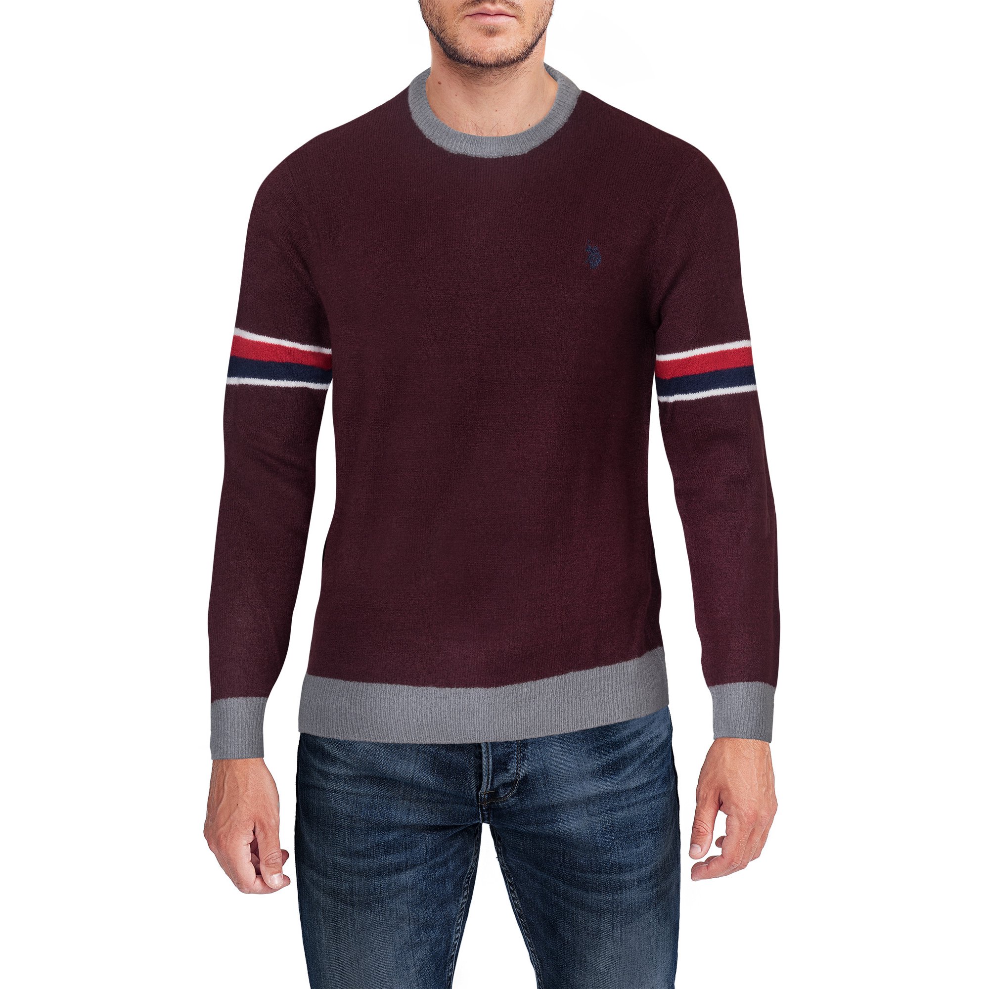 U.S. Polo Assn. Men's Crewneck Sweater with Striped Sleeves - Walmart.com