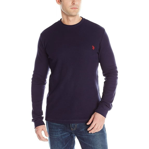 U.S. Polo Assn. Men's Long Sleeve Crew Neck Solid Thermal Shirt, Black, Medium