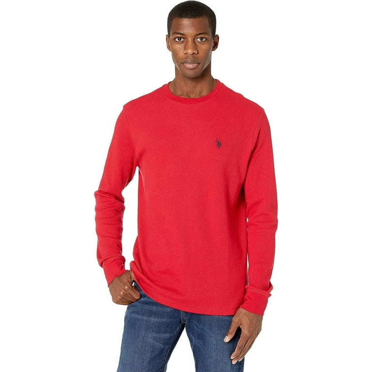U.S. Polo Assn. Men's Long Sleeve Crew Neck Solid Thermal Shirt, Engine  Red, Large 