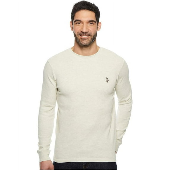 U.S. Polo Assn. Men's Long Sleeve Crew Neck Solid Thermal Shirt, Oatmeal Heather, X-Large