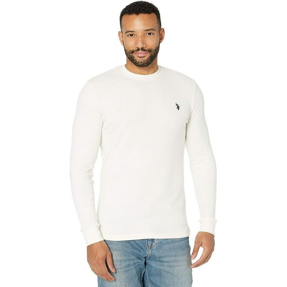 U.S. Polo Assn. Men's Long Sleeve Crew Neck Solid Thermal Shirt, Vanilla Prep, Large