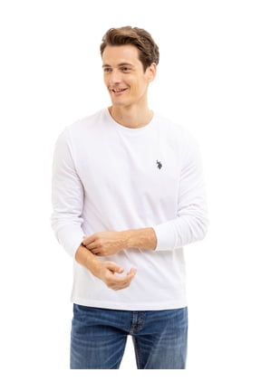 Men's Cotton Crewneck Tee with Long Sleeves, Sizes XS-3XL